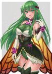  1girl absurdres alternate_costume bare_shoulders breasts cleavage corruption cowboy_shot dark_persona elbow_gloves fairy_wings fire_emblem fire_emblem:_shadow_dragon_and_the_blade_of_light fire_emblem_heroes flower gloves green_eyes green_hair hair_flower hair_ornament hazuki_(nyorosuke) highres long_hair looking_at_viewer palla_(fire_emblem) solo thighhighs white_gloves wings 