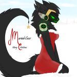  anonymous_artist anthro big_tail black_body case_(fluffymurderrobot) christmas christmas_clothing clothing female gold_(metal) green_face hi_res holidays humor joke kneeling machine mariah_carey protogen red_clothing solo star tail where_is_your_god_now 