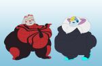  2023 absurd_res anthro belly big_belly big_breasts breasts clothed clothing digital_media_(artwork) duo female fur generation_8_pokemon hi_res lagomorph lizard mammal marvel nintendo obese obese_anthro obese_female open_mouth overweight overweight_anthro overweight_female paceplusle pokemon pokemon_(species) raboot reptile scalie simple_background sobble spider-girl spider-gwen spider-man_(series) thick_thighs 