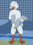  absurd_res anthro avian beak bed bedroom bird blue_eyes bodily_fluids cheek_tuft chest_tuft clothed clothing diaper facial_tuft feathers feces fennecat_(artist) furniture genital_fluids gull hi_res lari larid male messy_diaper soiling solo squish tail_feathers tuft urine watermark wearing_diaper wet_diaper wetting winged_arms wings 