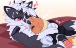  bed bodily_fluids cuddling cum cum_on_face duo eevee eti_(utopianvee) furniture generation_1_pokemon genital_fluids hi_res lucanroc lying male male/male nintendo on_back on_bed on_top pokemon pokemon_(species) sketch utopianvee 