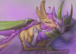  &lt;3 absurd_res arielblacksun bed bed_time bedroom big_horn blep blush colorful couple cuddling dragon duo ear_piercing eyes_closed feet female female_on_top feral frill_(anatomy) furniture hand_on_chest hand_on_neck hi_res horn kissing kissing_cheek making_out male male/female male_on_bottom many_horns mouth_piercing nuzzles nuzzling on_bottom on_top piercing pillow purple_eyes romantic romantic_couple scalie smile smooching smug smug_face snout soapy_(soapysoapy) tongue tongue_out western_dragon 
