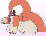  all_fours anthro back_rolls bedroom_eyes belly belly_on_ground big_arms big_belly big_breasts big_butt big_tail breasts butt countershading fat_rolls female fur hair huge_belly huge_breasts huge_butt kangaroo macropod mammal marsupial multi_nipple narrowed_eyes nipples obese obese_anthro obese_female orange_body orange_fur overweight overweight_anthro overweight_female purple_hair purple_nipples ritts seductive solo tail tan_body tan_fur thick_thighs 