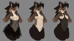  anthro breasts canid canine clothed clothing exposed exposed_breasts eyewear female fluffy fur genitals glasses hair lingerie mammal nahyon nahyon_(character) neck_tuft partially_clothed pussy sensual smile solo sparkles tuft 
