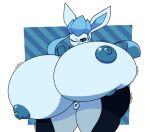  anthro areola big_breasts big_butt black_eyes blue_body blue_fur blue_hair blue_sclera breasts butt butt_expansion clothed clothing dewy-eyedboy eeveelution expansion female fur generation_4_pokemon glaceon hair hi_res huge_breasts huge_butt huge_thighs hyper hyper_breasts hyper_butt hyper_thighs motion_lines nintendo nipples one_eye_closed open_mouth pokemon pokemon_(species) smile solo standing tail thick_thighs thigh_expansion 