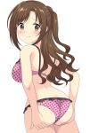  1girl ass ass_grab back blush bra brown_eyes brown_hair closed_mouth frilled_bra frilled_panties frills from_behind frown grabbing_own_ass idolmaster idolmaster_cinderella_girls long_hair looking_at_viewer looking_back one_side_up panties perapera pink_bra pink_panties polka_dot polka_dot_bra polka_dot_panties shimamura_uzuki simple_background solo standing underwear underwear_only white_background 