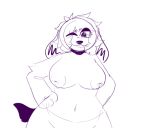  anonymous_artist anthro belly bodily_fluids breasts canid canine canis domestic_dog female fur lactating low_res mammal monochrome nipples one_eye_closed paws sketch solo 