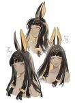  1girl animal_ears anubis_(kemono_friends)_(saika_ryougi) bare_shoulders black_hair blonde_hair closed_mouth egyptian_clothes extra_ears highres jackal_ears jackal_girl kemono_friends long_hair looking_at_viewer multicolored_hair open_mouth original saika_ryougi simple_background straight_hair tiara two-tone_hair white_background yellow_eyes 