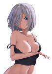  1girl black_camisole blue_eyes breasts breasts_day camisole cleavage collarbone grey_hair hair_ornament hair_over_one_eye hairclip hamakaze_(kancolle) highres kantai_collection lanthan large_breasts looking_at_viewer short_hair simple_background solo upper_body white_background 
