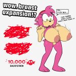  absurd_res accessory amy_rose anthro areola big_areola big_breasts breast_expansion breasts dialogue eulipotyphlan expansion female fur genitals green_eyes hair_accessory hairband hedgehog hi_res huge_breasts lipstick makeup mammal monamania nude nude_female pink_body pink_fur pussy sega shocked_expression solo sonic_the_hedgehog_(series) speech_bubble 