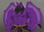  anthro avian big_muscles ear_piercing ear_ring gryphon hi_res jumpstart_games logo looking_at_viewer lord_kass male mostly_nude muscular mythological_avian mythology neopets nipples piercing red_eyes ring_piercing seductive shibadoodles solo tail 