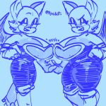  anthro armor bat big_breasts bodysuit boots breastplate breasts cleavage clothed clothing duo female footwear gloves hand_holding handwear hi_res huge_breasts mammal rouge_the_bat sega skinsuit sonic_the_hedgehog_(series) square_crossover thick_thighs tight_clothing xyaidiot 