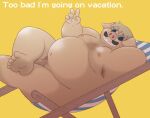  2023 anthro belly big_belly chair domestic_pig eyewear furniture genitals kemono male mammal moobs nipples overweight overweight_male penis porco_rosso sitting solo suid suina sunglasses sus_(pig) wantaro 