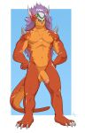  anthro balls bushiroad claws dragon future_card_buddyfight genitals hi_res light_rim_alliot male muscular muscular_anthro muscular_male negger orange_body orange_skin pecs penis solo tail 