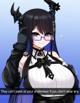  1girl absurdres ascot bare_shoulders bespectacled black_ascot black_gloves black_hair blue-framed_eyewear blue_hair breasts closed_mouth colored_inner_hair demon_horns english_text finger_to_head fur-trimmed_sleeves fur_trim glasses gloves hair_ornament highres hololive hololive_english horns large_breasts long_hair looking_at_viewer meme mole mole_under_eye multicolored_hair nerissa_ravencroft red_eyes roll_safe_(meme) smile solo tassel tassel_hair_ornament the_only_shoe two-tone_hair uneven_horns upper_body very_long_hair virtual_youtuber 