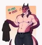  abs ajdrawsnice angry anthro belt bottomwear clothed clothing dragon eyes_closed hair hi_res long_hair male muscular muscular_male nipples pants partially_clothed pecs shirtless shirtless_male solo 