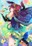  1girl akuru_(akr369akr) animal_ears bare_shoulders blue_eyes breasts bridal_gauntlets bug butterfly commission easter_egg egg facial_mark fairy_wings fake_animal_ears fire_emblem fire_emblem_heroes flower hair_flower hair_ornament hair_over_one_eye high_heels looking_at_viewer medium_hair official_alternate_costume plant rabbit_ears red_hair skeb_commission solo thorns triandra_(fire_emblem) triandra_(spring)_(fire_emblem) vines wings 