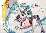  1girl absurdly_long_hair aqua_eyes aqua_hair arm_up belt beret black_gloves black_thighhighs blush boots capelet closed_mouth fingerless_gloves foot_out_of_frame gloves goodsmile_racing gradient_background hair_between_eyes hair_ornament hat hatsune_miku high_heel_boots high_heels highres holding holding_umbrella long_hair long_sleeves looking_at_viewer official_alternate_costume one_eye_closed racing_miku racing_miku_(2023) red_belt sitting skirt smile solo thigh_boots thighhighs thighs toridamono twintails umbrella very_long_hair vocaloid white_capelet white_footwear white_headwear white_skirt 