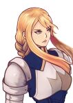  1girl absurdres agrias_oaks agu_(agrias777) armor blonde_hair braid breastplate breasts final_fantasy final_fantasy_tactics grey_eyes highres lips nose shoulder_armor simple_background solo upper_body white_background 