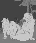  absurd_res alligator alligatorid anthro areola breasts butt crocodilian duo female hi_res monochrome nipples nude reptile scalie sidewaysmirror 