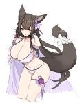  1girl absurdres animal_ears bikini black_hair blue_archive blush breasts brown_eyes cleavage cropped_legs flower fox_ears fox_girl fox_tail hair_flower hair_ornament highres huge_breasts long_hair looking_at_viewer parted_lips simple_background sketch solo swimsuit tail tail_ornament thigh_strap very_long_hair wakamo_(blue_archive) wakamo_(swimsuit)_(blue_archive) white_background xprkvwyzq7 