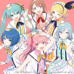  album_cover asymmetrical_bangs black_neckerchief blue_eyes blue_hair brown_hair cover frills fucodoku grey_eyes hanasato_minori hatsune_miku hinomori_shizuku idol_clothes kagamine_rin kiritani_haruka long_hair maid_headdress momoi_airi more_more_jump!_(project_sekai) more_more_jump!_miku more_more_jump!_rin neckerchief official_art one_eye_closed open_mouth pink_eyes pink_hair project_sekai red_neckerchief short_hair smile swept_bangs two_side_up v vocaloid wrist_cuffs yellow_neckerchief 