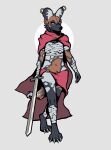  african_wild_dog anthro bandage bottomwear canid canine cape clothing female fiskyfisko hooped_earrings mammal melee_weapon sang_(sang:_the_desert_blade) skirt solo sword weapon 