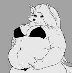 2023 annoyed annoyed_expression anthro big_breasts bikini black_clothing blush bottomwear breasts canid canid_demon canine cheek_tuft clothed clothing demon digital_media_(artwork) facial_tuft female fur hair hand_on_stomach hellhound helluva_boss hi_res loona_(helluva_boss) mammal monochrome murizy nyankyun540 obese obese_anthro obese_female overweight overweight_anthro overweight_female simple_background sketch solo standing swimwear tail thick_thighs topwear tuft 