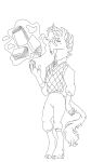 absurd_res ambiguous_gender anonymous_artist anthro beard book bottomwear clothing ear_piercing equid equine facial_hair hi_res hooves horn magic magic_user mammal mole_under_eye monochrome pants piercing shirt simple_background sketch solo standing sweater topwear unicorn white_background 