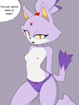 absurd_res anthro areola blaze_the_cat breasts cel_shading clothed clothing domestic_cat felid feline felis female fur grey_nose hair hands_behind_back hi_res hikaridraws kneeling lavender_hair mammal orange_eyes panties ponytail purple_body purple_fur red_areola sega shaded small_breasts solo solo_focus sonic_the_hedgehog_(series) tail topless underwear white_body white_fur young 