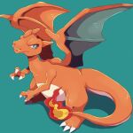  charizard fire flame green_background highres kechon-san looking_at_viewer no_humans pokemon pokemon_(creature) simple_background solo wings 