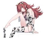  1girl 2qba alternate_costume animal_print cow_print highres idolmaster idolmaster_shiny_colors komiya_kaho leotard solo white_leotard 