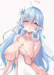  1girl ahoge blue_hair breasts cleavage covered_navel highres hololive large_breasts light_blue_hair long_hair looking_at_viewer nipples null_ccino open_mouth pointy_ears simple_background solo virtual_youtuber yellow_eyes yukihana_lamy 