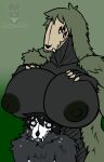  anthro big_breasts bodily_fluids bone boob_hat breasts duo female hi_res larger_female male male/female nipples scp-682 scp_foundation sirdoomwolf size_difference skull skull_head smaller_male sweat 