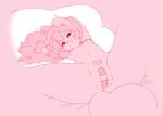  &lt;3 anthro anus bandage bedding breasts chipmunk female ground_squirrel hair hands_behind_head jam_(miu) long_hair looking_at_viewer lying mammal miu monochrome navel nipples on_back pillow pink_and_white pink_background pubes rodent sciurid simple_background sketch smile solo spread_legs spreading tree_squirrel 
