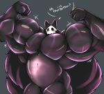  2023 absurd_res anthro biceps big_muscles big_tail biped black_body black_fur blush bodily_fluids canid canine canis changed_(video_game) digital_media_(artwork) flexing flexing_both_biceps fur goo_creature hi_res huge_muscles huge_tail hyper hyper_muscles ludren male mammal mask muscular muscular_anthro muscular_male nude puro_(changed) simple_background solo sweat sweatdrop tail triceps wolf 