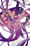  1girl blindfold chain facial_mark fate/stay_night fate_(series) forehead forehead_mark highres long_hair medusa_(fate) medusa_(rider)_(fate) nameless_dagger_(fate) omoshiroi purple_hair solo upside-down very_long_hair white_background 