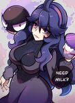  1girl breasts cup gastly hairband hex_maniac_(pokemon) highres lips long_hair looking_at_viewer milk pokemon solo touyarokii very_long_hair 