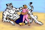  anthro belly big_breasts bottomwear breasts clothing danellz digital_media_(artwork) domestic_cat duo felid feline felis female fur larger_male lizzy_(character) male mammal marnol muscular muscular_anthro muscular_male pantherine pants pregnant pregnant_female shorts size_difference smaller_female striped_body striped_fur stripes tiger topwear 