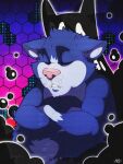  .hack anthro blue_body blue_fur cas_cat(casuallynoted) casuallynoted curled_up cyberconnect2 domestic_cat eyes_closed felid feline felis fetal_pose fur hexagon hi_res male mammal pink_nose shadow_creature sky3 solo white_body white_fur 