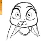  anthro disney ears_down female judy_hopps lagomorph leporid line_art looking_at_viewer mammal pivoted_ears rabbit simple_background solo spoof_(artist) tongue tongue_out white_background zootopia 