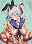  1boy 1girl absurdres animal_ears blush boots chan_(akuty_ikkot) cosplay cowgirl_position gloves hair_ornament highres kantai_collection kashima_(kancolle) knee_boots see-through see-through_shirt shimakaze_(kancolle) shimakaze_(kancolle)_(cosplay) straddling twintails 