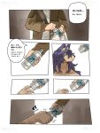  absurd_res anthro bottle canid canine canis clothed clothing comic container dialogue digital_media_(artwork) duo english_text female fur hair hi_res human male mammal pages purple_hair rekidesu series text water_bottle were werecanid werecanine werewolf wolf 