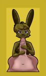  ahoge anthro areola black_eyes breasts brown_areola brown_body brown_fur brown_nipples crossgender duo eyebrow_through_hair eyebrows female first_person_view five_nights_at_freddy&#039;s five_nights_at_freddy&#039;s_4 fur genitals green_body green_fur green_hair hair handjob hi_res human lagomorph leporid lewdabis looking_at_viewer male male/female mammal nipples penile penis plushtrap_(fnaf) pov_handjob rabbit scottgames seam_(sewing) sex simple_background size_difference smaller_female smile stitch_(sewing) translucent translucent_hair vein veiny_penis yellow_background 