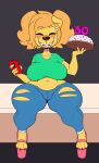  anthro big_breasts birthday_cake blush bottomwear breasts button_ears cake canid canine canis cellphone clothing crop_top crossgender curvy_figure dessert digital_media_(artwork) domestic_dog dongitos eyes_closed female floppy_ears food gerry_(dongitos) hi_res holding_cake holding_cellphone holding_food holding_object holding_phone mammal navel pants phone pigtails sagging_breasts shirt sitting smartphone smile t-shirt thick_thighs tight_bottomwear tight_clothing tight_pants topwear torn_bottomwear torn_clothing torn_pants voluptuous wide_hips 