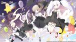  &gt;_&lt; 4girls :d absurdres aerial_fireworks anchor_symbol anniversary armpits arms_up ayanami_(azur_lane) azur_lane balloon bare_arms bare_shoulders bird black_bow black_choker black_dress black_footwear black_gloves black_headwear black_ribbon blonde_hair blue_eyes blush boots bow breasts chick choker cleavage closed_eyes closed_mouth cloud collarbone copyright_name cross cross-laced_footwear detached_sleeves dress english_commentary evening_gown fireworks flat_chest frills full_body gloves hair_between_eyes hair_bow hair_ornament hair_ribbon hairclip half_gloves halter_dress halterneck hand_on_own_chin hands_up headgear high_heels high_ponytail highres holding holding_balloon javelin_(azur_lane) knee_boots lace-up_boots laffey_(azur_lane) light_brown_hair logo long_hair long_sleeves manjuu_(azur_lane) medium_breasts medium_hair midair multicolored_clothes multicolored_dress multiple_girls navel night night_sky official_alternate_costume official_art open_mouth panties ponytail purple_hair rainbow red_eyes red_footwear ribbon see-through see-through_dress see-through_sleeves shirt shoes sidelocks sky sleeveless sleeveless_dress small_breasts smile smoke spaghetti_strap star_(sky) star_(symbol) thigh_strap thighhighs twintails umbrella underwear very_long_hair vilor white_dress white_hair white_shirt white_thighhighs z23_(azur_lane) 