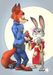  anthro asian_clothing canid canine clothing disney duct_tape duo ear_piercing ear_ring east_asian_clothing female fox hi_res japanese_clothing judy_hopps kimono lagomorph leporid male mammal mysticalpha nick_wilde piercing police_uniform rabbit radio ring_piercing tape uniform zootopia 