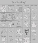  ambiguous_gender anus balls bangs bingo bingo_card canid canine canis domestic_cat domestic_dog duo english_text eyewear felid feline felis feral gag genitals glasses hi_res labbit1337 latex male mammal nipples penis piercing scar text 