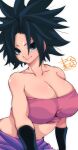  1girl black_hair blue_eyes breasts dragon_ball dragon_ball_(classic) highres kinakomochi_(user_vedc2333) looking_at_viewer medium_hair signature smile solo spiked_hair white_background 
