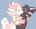  anthro audino black_body black_fur bodily_fluids domestic_cat dominant dominant_female drooling duo felid feline felis female french_kissing fur generation_5_pokemon hi_res kissing male male/female mammal miasma_velenosa_(miasmium) nintendo pokemon pokemon_(species) saliva size_difference ungulatr 